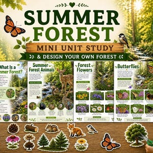 Puede incluir: Un conjunto educativo digital Summer Forest con 15 páginas imprimibles sobre animales, flores y mariposas del bosque, que incluye actividades de recortar y pegar para niños de 6 a 10 años de edad.