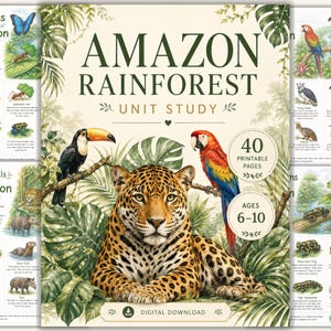 Amazon Rainforest Unit Study | Amazon Activities for Kids | 40 Printable Pages | Homeschool Science | PDF Learning Pack | Ages 6–10