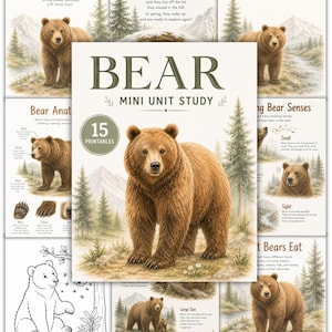 Miniunidad de estudio sobre osos / Animales del bosque: material imprimible para la educación en casa (descarga digital)