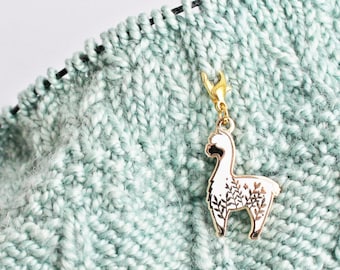 Little Alpaca Progress Keeper / Stitch Marker - Gold Plated Hard Enamel