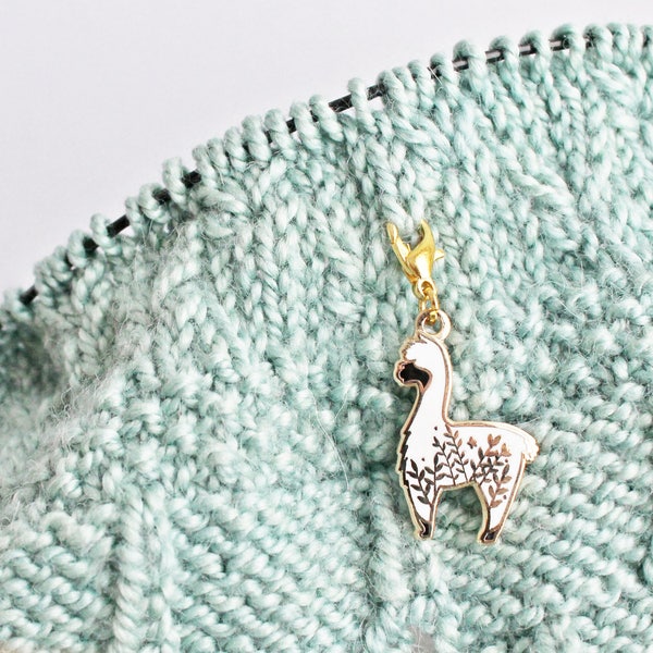 Little Alpaca Progress Keeper / Stitch Marker - Gold Plated Hard Enamel