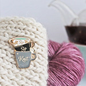 Sip Sip Knit - Gold Plated Hard Enamel Pin Knitters Flair