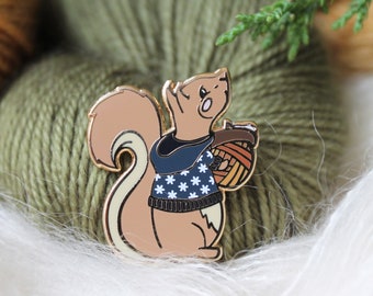 Stash Squirrel - Gold Plated Hard Enamel Pin Knitters Flair