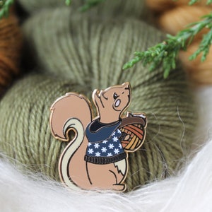 Stash Squirrel Gold Plated Hard Enamel Pin Knitters Flair image 1