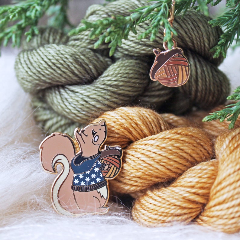 Stash Squirrel Gold Plated Hard Enamel Pin Knitters Flair image 2