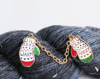 Holiday Warm & Fuzzy Mittens - Gold Plated Hard Enamel Pin Set Knitters Flair