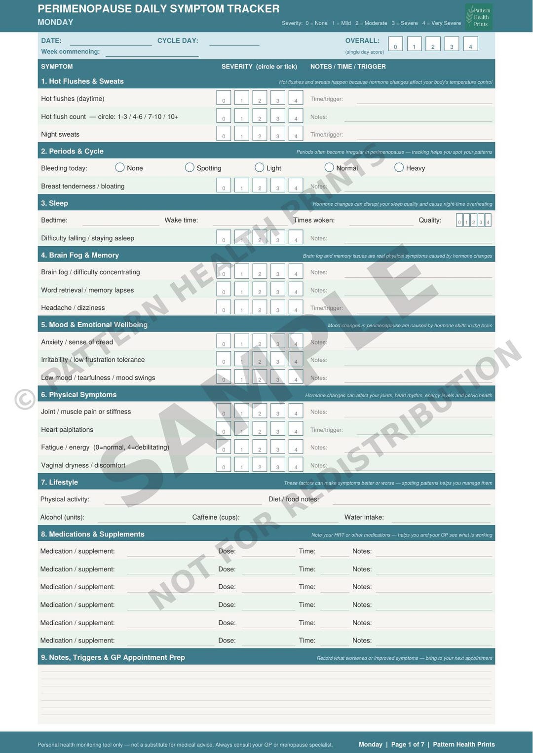 Perimenopause Daily Symptom Tracker Printable | Pharmacist-developed ...