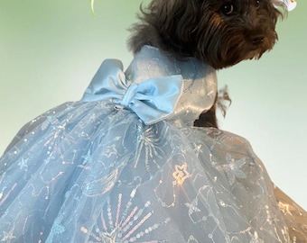 Gorgeous light blue Celestrial stars/moon /constellation looking sequins dog gown/dress