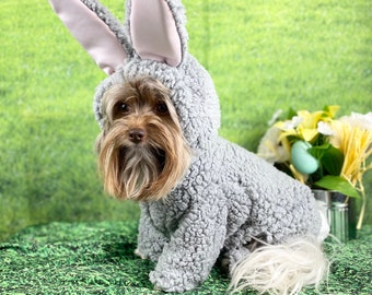 Custom gray Bunny costume for small breed dogs