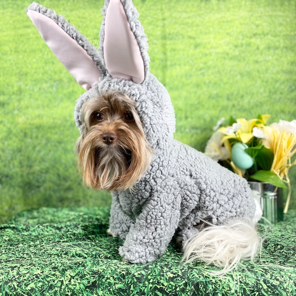 Custom gray Bunny costume for small breed dogs