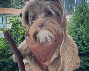 Furry Caramel woodland short pile Darker Tan Colored Dog Halloween Costume/Hood