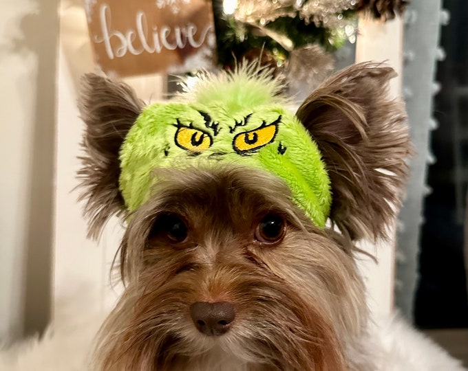 Adorable green monster embroidered plush hat with fluff