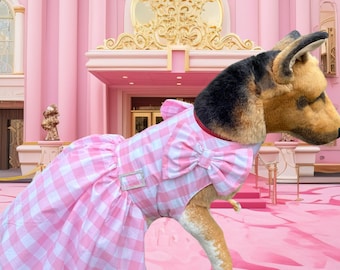 Barbie inspired bubblegum pink gingham/checkered perfect day costume dog dress for LARGER BREED DOGS!