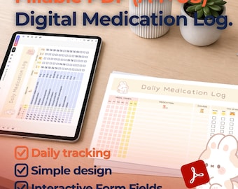 Daily Medication Log | Fillable PDF Medication Tracker | Digital Medicine Schedule | A4 & US Letter | Printable Medication Chart for patient
