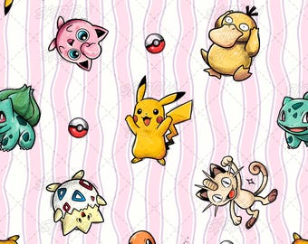 Motivo a quadretti senza cuciture Pocket Monsters fatto a mano – Sublimazione, Tessuto, Scrapbooking (Download digitale)