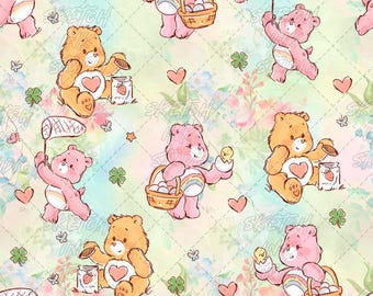 Handgjort Nallebjörns Doodle Sömlöst Mönster Krämfärgat – Sublimering, Tyg, Scrapbooking (Digital Nedladdning)