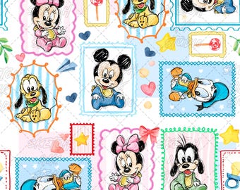 Baby vänner sömlöst mönster, söt mus digitalt papper, baby shower scrapbooking bakgrund - barnrumsdesign PNG - digital nedladdning