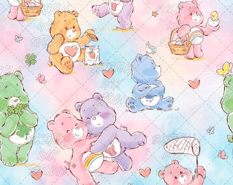 Handgjort Nallebjörns Doodle Sömlöst Mönster Krämfärgat – Sublimering, Tyg, Scrapbooking (Digital Nedladdning)