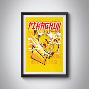 Póster de Pikachu estilo manga - Arte mural digital de Pokémon - descarga digital
