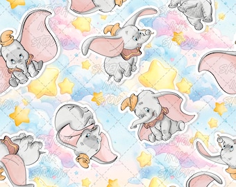 Sömlöst mönster med långörad elefant (ingen AI) PNG 15" x 15" 300 DPI – Digitalt papper för sublimering, tyg och scrapbooking