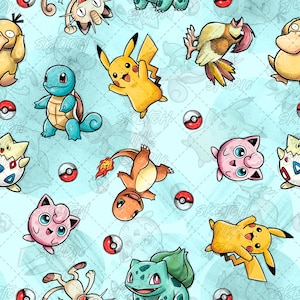 Handgjort POCKET MONSTERS Doodle Seamless Mönster Y – Sublimering, Tyg, Scrapbooking (Digital Nedladdning)
