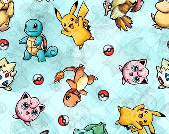 Handgjort POCKET MONSTERS Doodle Seamless Mönster Y – Sublimering, Tyg, Scrapbooking (Digital Nedladdning)