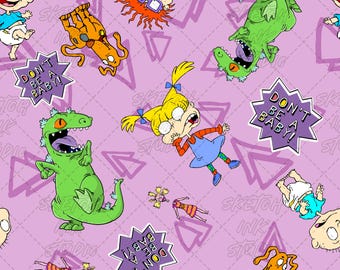 Babyfestdekor, 90-tals nostalgi vintage tecknad - Mönster - Sömlös digital nedladdning - PNG