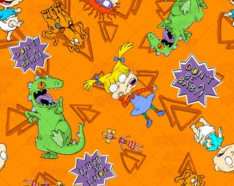 Decorazioni per feste per bambini, stile vintage anni '90 con cartoni animati - Motivo - Download digitale senza soluzione di continuità - PNG