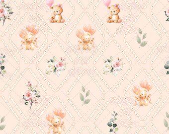 Motivo a ripetizione senza soluzione di continuità con orsetto acquerellato color crema – Sublimazione, Tessuto, Scrapbooking (Download digitale)