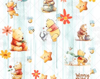 Motivo senza cuciture Bear Toddy Doodle – Sublimazione, Tessuto, Scrapbooking (Download digitale)