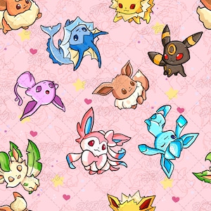 Eevee Pokemon Seamless Pattern 15" x 15" 300 DPI – Digital Paper for Sublimation, Fabric & Scrapbooking