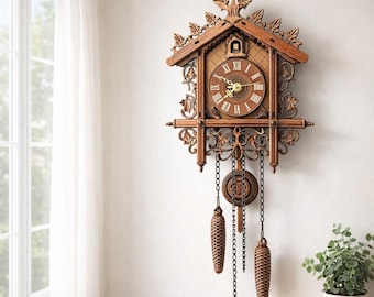 Vintage Cuckoo Clock Wooden Wall Clock Silent Nordic Antique Home Decor