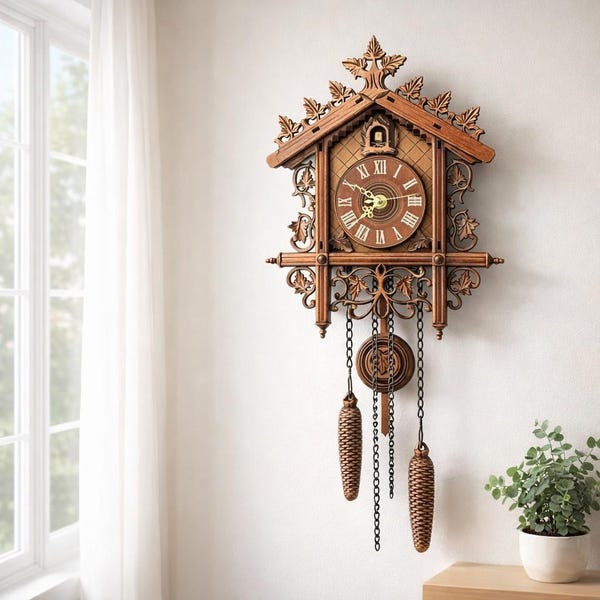 Vintage Cuckoo Clock Wooden Wall Clock Silent Nordic Antique Home Decor