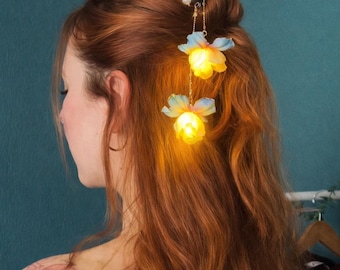 Zanzii Firefly - Aurora, Glowing Floral Hair Accessory, Handmade Hair Pin, Fairy Whimsical Hairpin