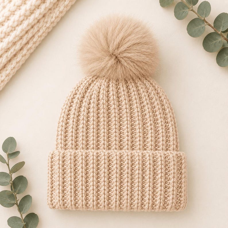 Pu&ograve; includere: Un berretto in maglia beige caratterizzato da una spessa trama a coste e un ampio risvolto ripiegato. Il cappello &egrave; sormontato da un grande e soffice pon-pon in pelliccia sintetica beige abbinato, che conferisce un aspetto morbido e uniforme.