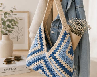 Modello PDF per borsa a tracolla Grandma Square all'uncinetto - Tutorial passo passo, modello di borsa Grandma Square in stile boho, borsa fai da te, download immediato