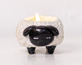 Sheep Candle Holder, Cottagecore Decor, Cute Lamb Tealight, Cozy Home Accent, Handmade Animal Gift