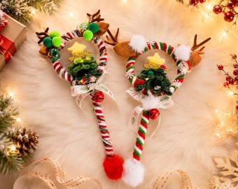 Santa Christmas Headband, Handmade Candy Cane Holiday Accessory, Festive Party Wear