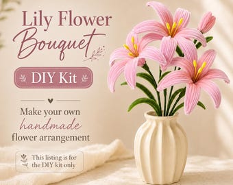 DIY-liljeblomset, piprensarblommor, handgjort pysselset, gör-det-själv-blommor, blommigt gör-det-själv-presentset, blommigt skruvstjälkset, present till heminredning