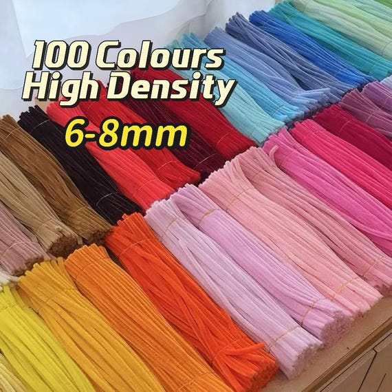 6mm Pipe Cleaners 100 Stems per Bundle, Assorted Color Chenille Stems Bulk, Soft Craft Sticks for DIY Crafts, Kids Projects & Decorations