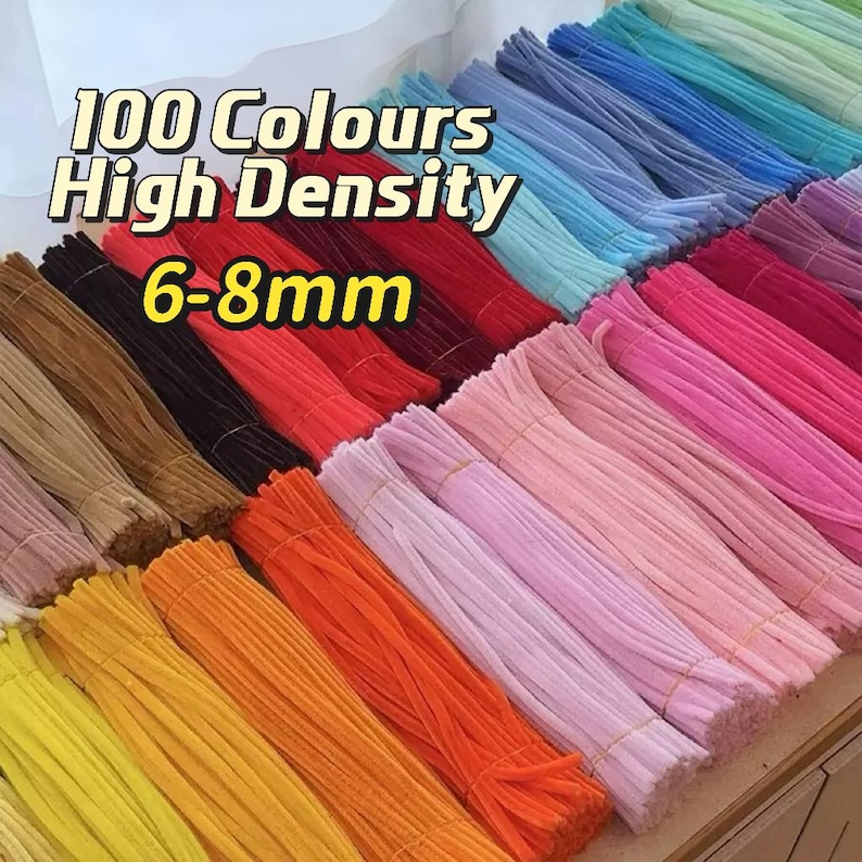6mm Pipe Cleaners 100 Stems per Bundle, Assorted Color Chenille Stems Bulk, Soft Craft Sticks for DIY Crafts, Kids Projects & Decorations image 1