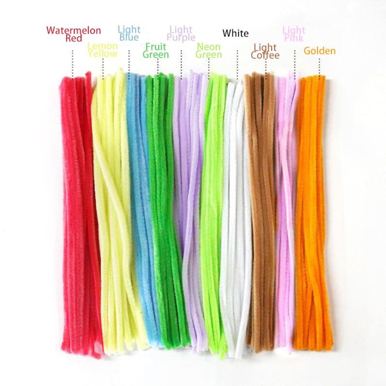 6mm Pipe Cleaners 100 Stems per Bundle, Assorted Color Chenille Stems Bulk, Soft Craft Sticks for DIY Crafts, Kids Projects & Decorations Mix-Light