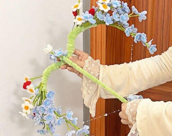 Blommig pil och båge, piprensarhantverk, älvträdgårdsstil, fantasirekvisita, rumsdekorationspresent, unik handgjord konst