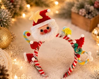 Christmas Santa Headband, Handmade Holiday Hair Accessory, Candy Cane Reindeer Style Headband, Festive  Party Gift