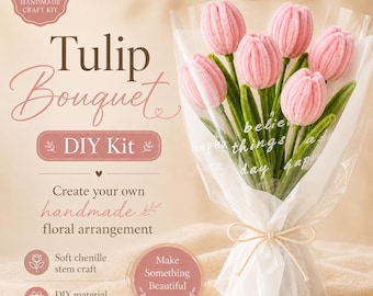 Gör-det-själv tulpanbukettkit, piprensarblommor, chenilletulpanpysselkit, handgjord blomgåva