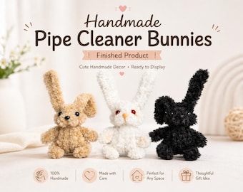 Handgjord plyschkanintrio, söta piprensardjur, kawaii mini-gosedjur, present till barn och samlare, mjuk handgjord dekoration