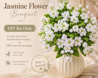 Gör-det-själv jasminblombukettkit, piprensareblommor, handgjort chenillestjälkarrangemang, present