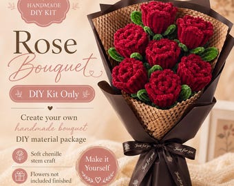 DIY-rosblomset, för 7 stjälkar piprensarrosor, handgjort blomsterpyssel, romantisk present, blommigt DIY-set, buketttillverkningskit