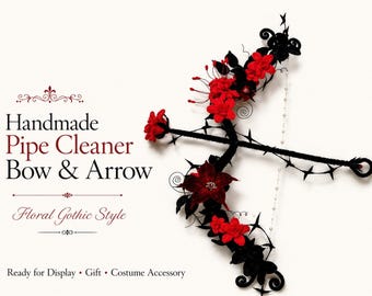 Floral Bow and Arrow, Cosplay,Pipe Cleaner craft, Fairy Garden Style, Fantasy Prop, Room Decor Gift, Unique Handmade Art