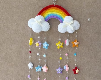 Handmade Cloud Rainbow Star Mobile, Pipe Cleaner Nursery Decor, Baby Shower Gift